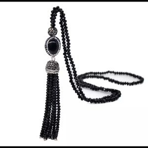 Natural stone beaded tassel necklace